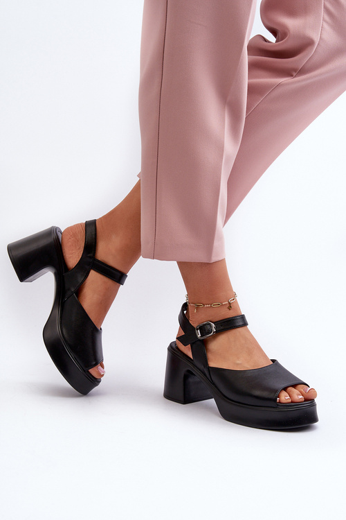 Women's Leather High Heel Sandals Vinceza 66627 Black