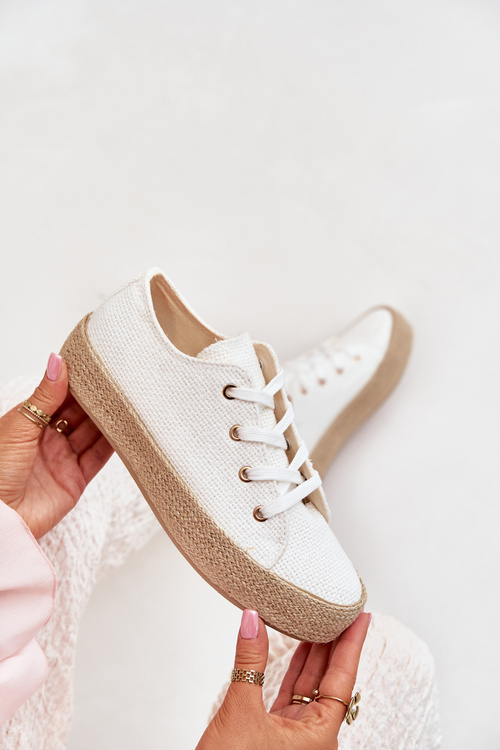 Women's Platform Sneakers With Weaving White Princa