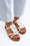Women's Flat Sandals Adorned with White Flower Decorations Abidina