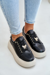 Leather Women's Platform Sneakers With Brooch Vinceza 89101 Black
