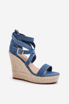 Denim Wedge Sandals with Woven Detail Blue Salthe