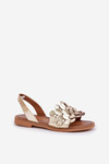 Leather sandals on flat heel Zazoo 40425 gold