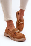 Women's Loafers with Gold Decoration Eco Suede Camel Lighas