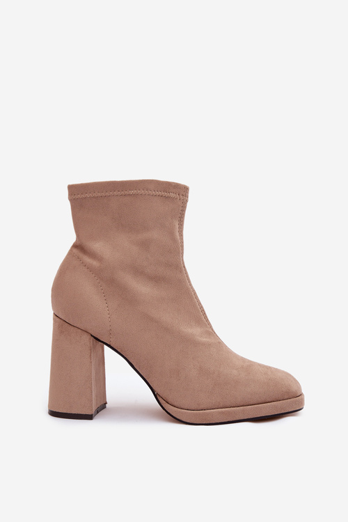 Women's ankle boots from eco suede with heel beige Karvella