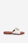 Eco Leather Flat Women's Sandals With Decorative Detail White Frelie