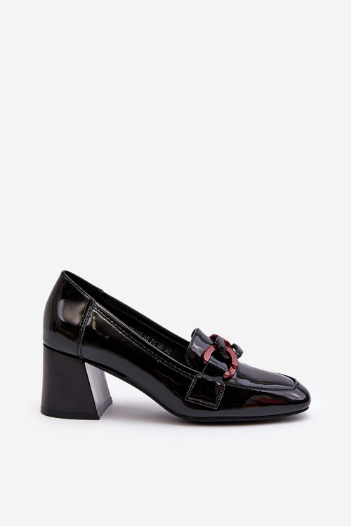 Black Patent Leather Pumps with Chain Paliotte