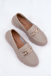 Ladies Leather Moccasins with Golden Detail Ciemnobeżowe Vinceza 88007