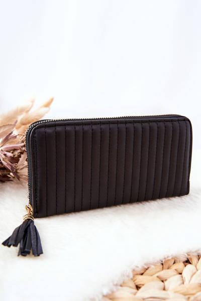 Large Quilted Wallet with Strap Black