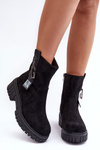 Women's Massive Suede Boots on a Flat Heel Black Lunai