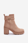 Women's Heeled Eco Suede Boots Insulated with Zipper Beige Laonora