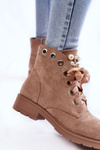 Suede insulated boots with a zipper with pearls beige Raiso