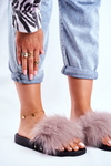 Women's Slides With Natural Fur Light Grey Bushido