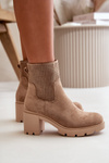 Women's Heeled Boots with Zipper Eco Suede Beige Rashmi