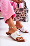 Leather Women's Slippers With Decoration White Marinell