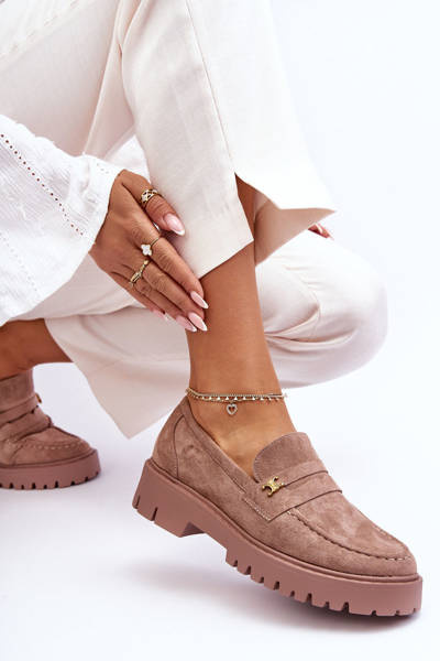 Suede Moccasins With Ornamentation Brown Esperta