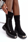 Suede Lined Flat Heeled Boots Black Palimra