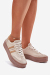Ladies Leather Sneakers On Platform Zazoo N1234 Beige