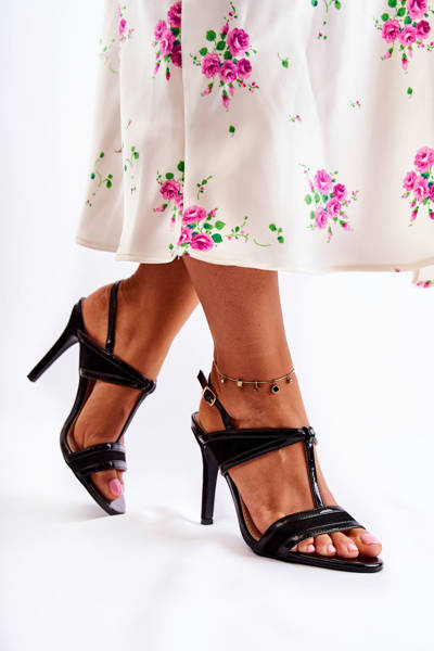 Fashionable leather sandals on a high heel Black Havanna
