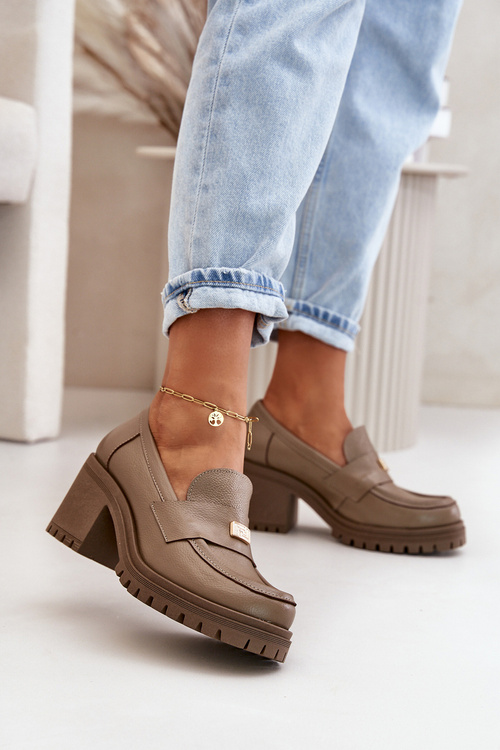 Zazoo 20168 Elegant Women's Heels Natural Leather Dark Beige