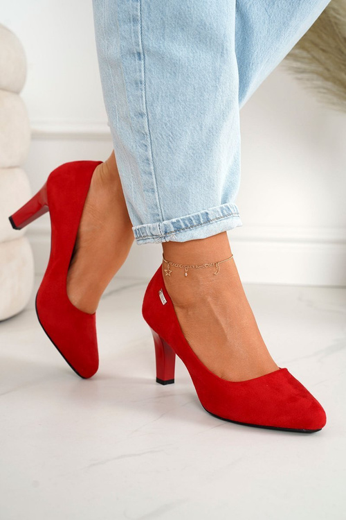 Classic Women's Pumps On A Block Heel Suede Red Eleanor