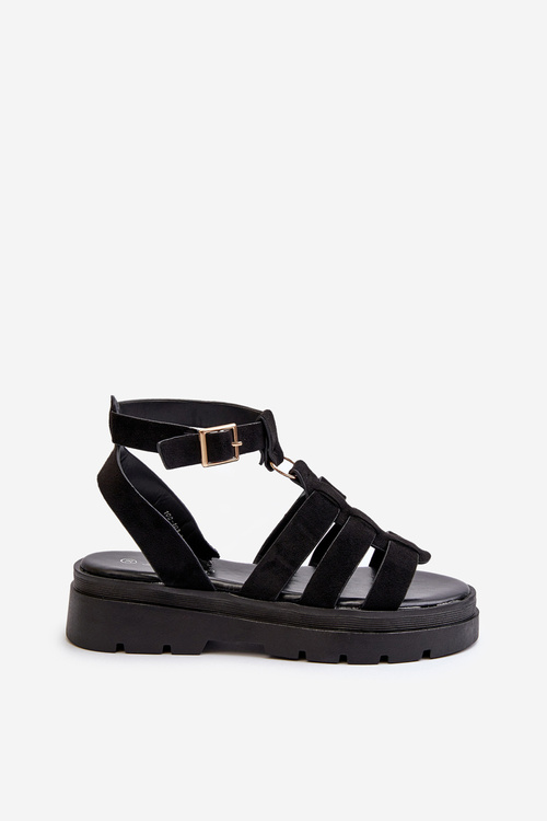Women's Black Gladiator Sandals Made of Faux Suede Dorameia
