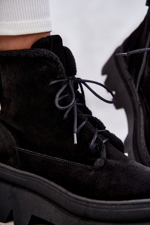 Suede Warm Lace-up Boots Black Elisabeth