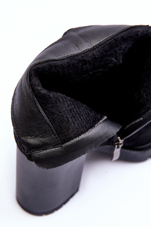 Botki Obcas Zamsz Czarne Makeline H8-526