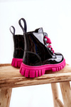 Lacquered Warm Boots Black and Pink Heidi