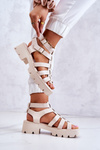 Leather Sandals With Straps Beige Minorite