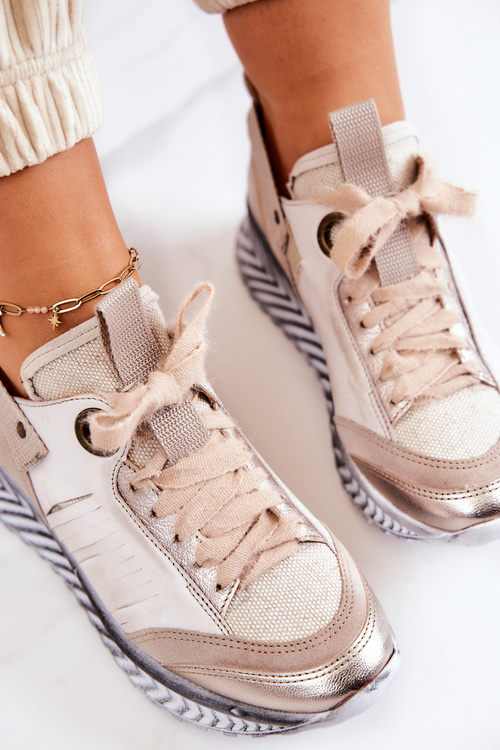 Women's Leather Maciejka 04916-19 Beige Sneakers