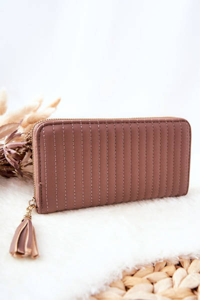 Large Quilted Wallet with Strap Cappucino