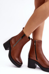 Leather Boots with Chunky Heel and Zippers Brown Lemar Littosa