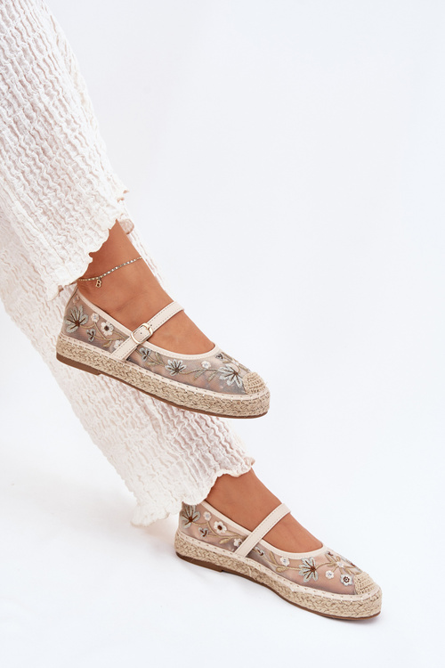 Mesh Espadrilles With Embroidery On Platform Beige Laxisa