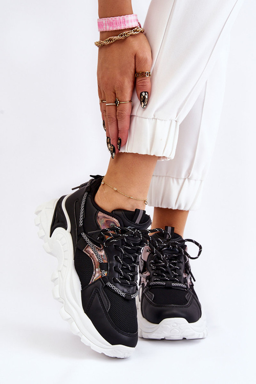 Women's Sport Shoes Laced On The Platform Black Minea