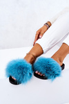 Slippers With Natural Fur Blue Naturis