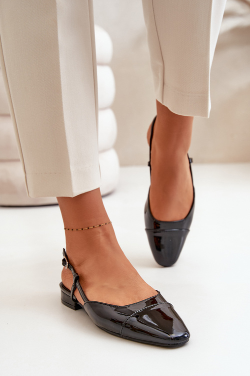 Glossy Ballerinas On Low Heel With Open Heel Black Kairael