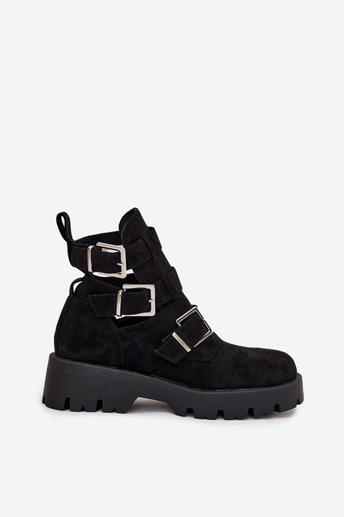 Women's ankle boots with straps and silver clips Black Helisse