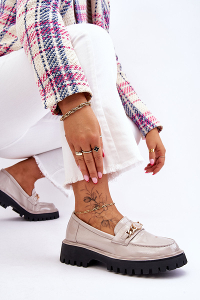 Patent Leather Platform Loafers Light Gray Ronin