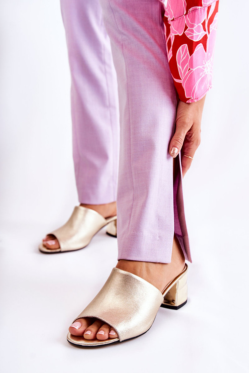 Leather Women's Slippers On Heel Gold Perry