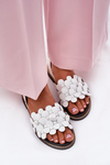 Leather sandals on flat heel white Zazoo 40425