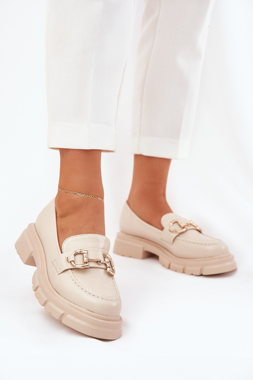Ladies Moccasins Eco Leather With Gold Detail Beige Ravalissea