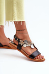Women's Leather Sandals Adorned with Flowers Laura Messi 2762 Black