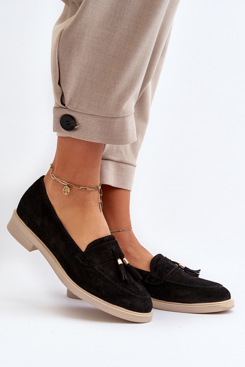 Mokasyny Zamszowe Damskie Płaski Obcas Zazoo 3420 Czarne