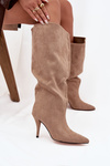 Slip-on women's boots with heel made of eco suede beige Noretta