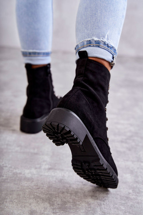 suede boots with decorative stripes Black Malesia