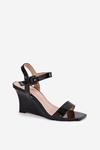 Lacquered Women's Wedge Sandals Black Vliraya