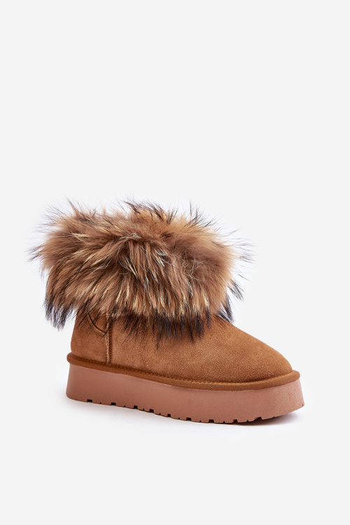 Leather Snow Boots On A Platform With Fur Camel Avirisa