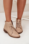 Leather Ankle Boots With Flat Heel Beige Zazoo 2964