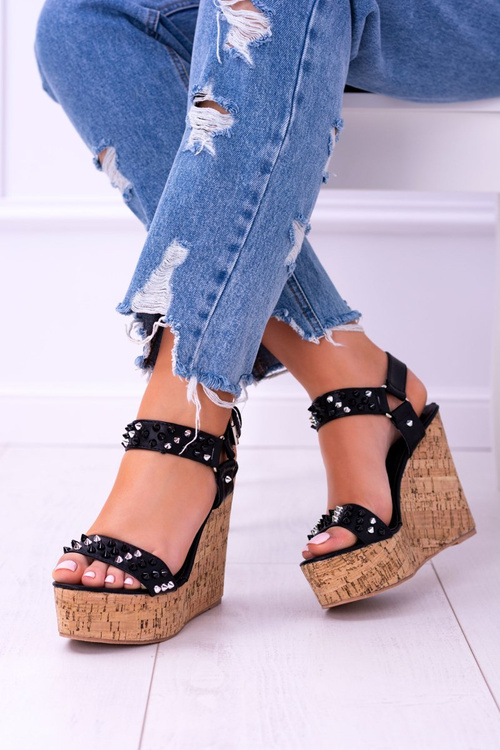 Lu Boo Black Women's Valeria Studded Anchor Sandals