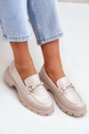 Classic Women's Moccasins Made Of Eco Leather Beige Savethira